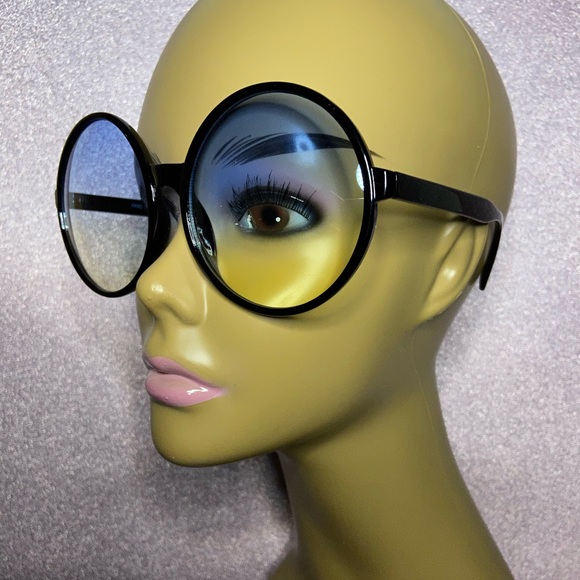 Black/Blue Oversized Retro Round Sunglasses - Picture 3 of 5